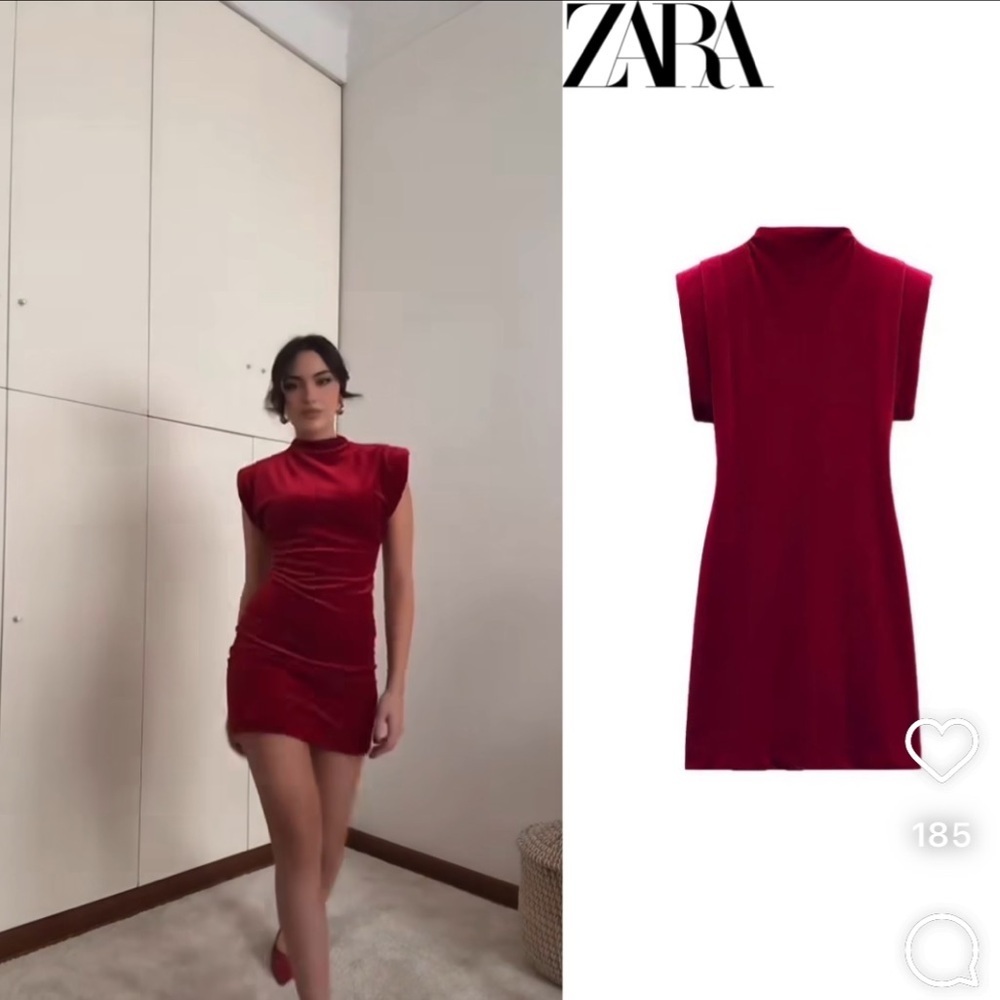 Zara NWT red velvet shoulder pad mini dress 0036/185 - Picture 12 of 14
